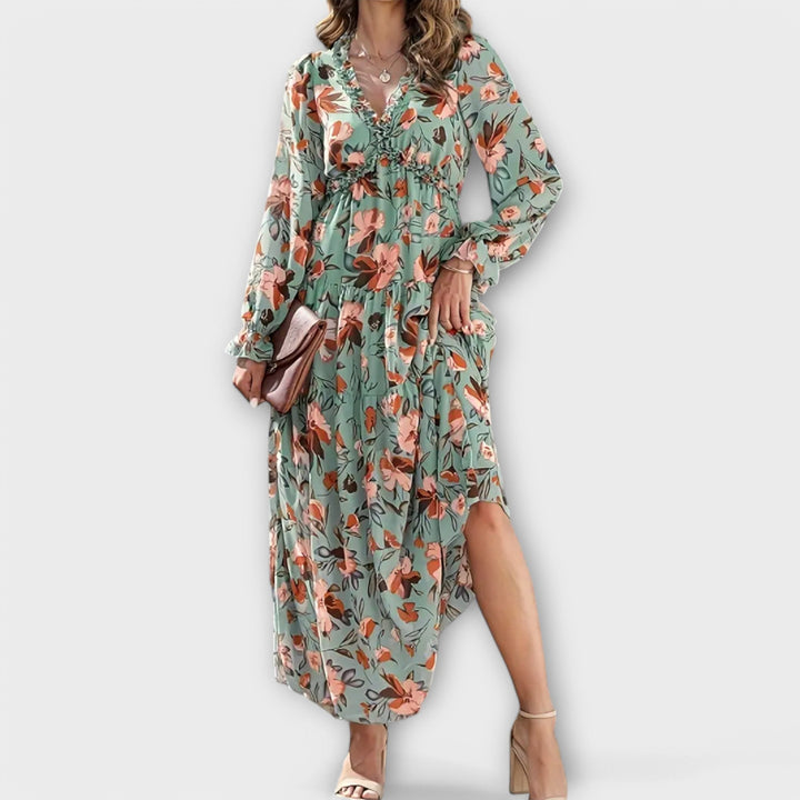 Zaria - V Neck Long Sleeve Maxi Floral Dress