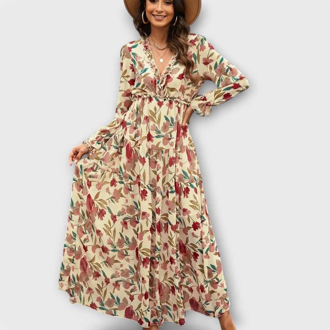 Zaria - V Neck Long Sleeve Maxi Floral Dress