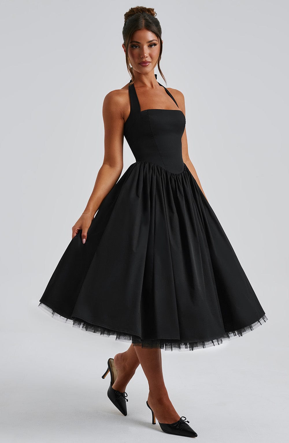 Persephone - Wedding Guest Halter Midi Dress