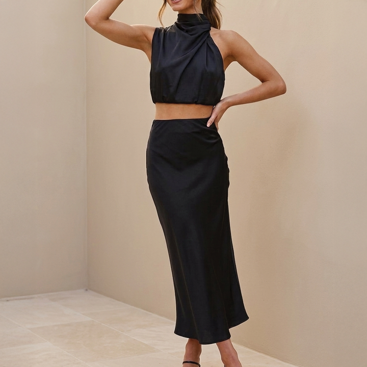 Jada - Warm Elegant Satin Maxi Skirt Two Piece Sets