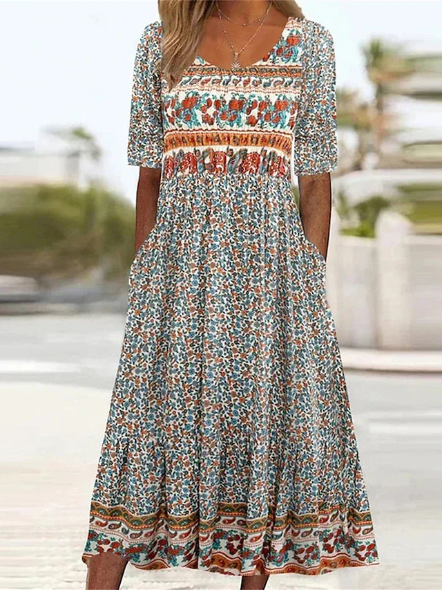 Laurel - Breezy Boho Print Midi Dress