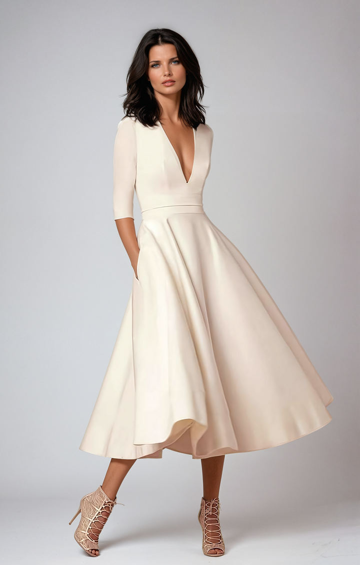 Safira - Women’s Wedding Guest Elegant Flared Midi Dress