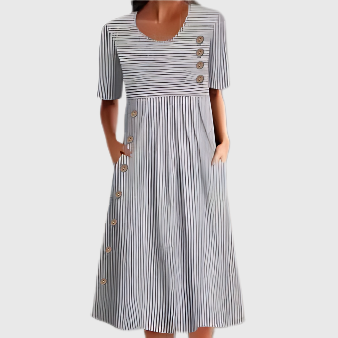 Kaya - Effortless Striped Button Midi Dress