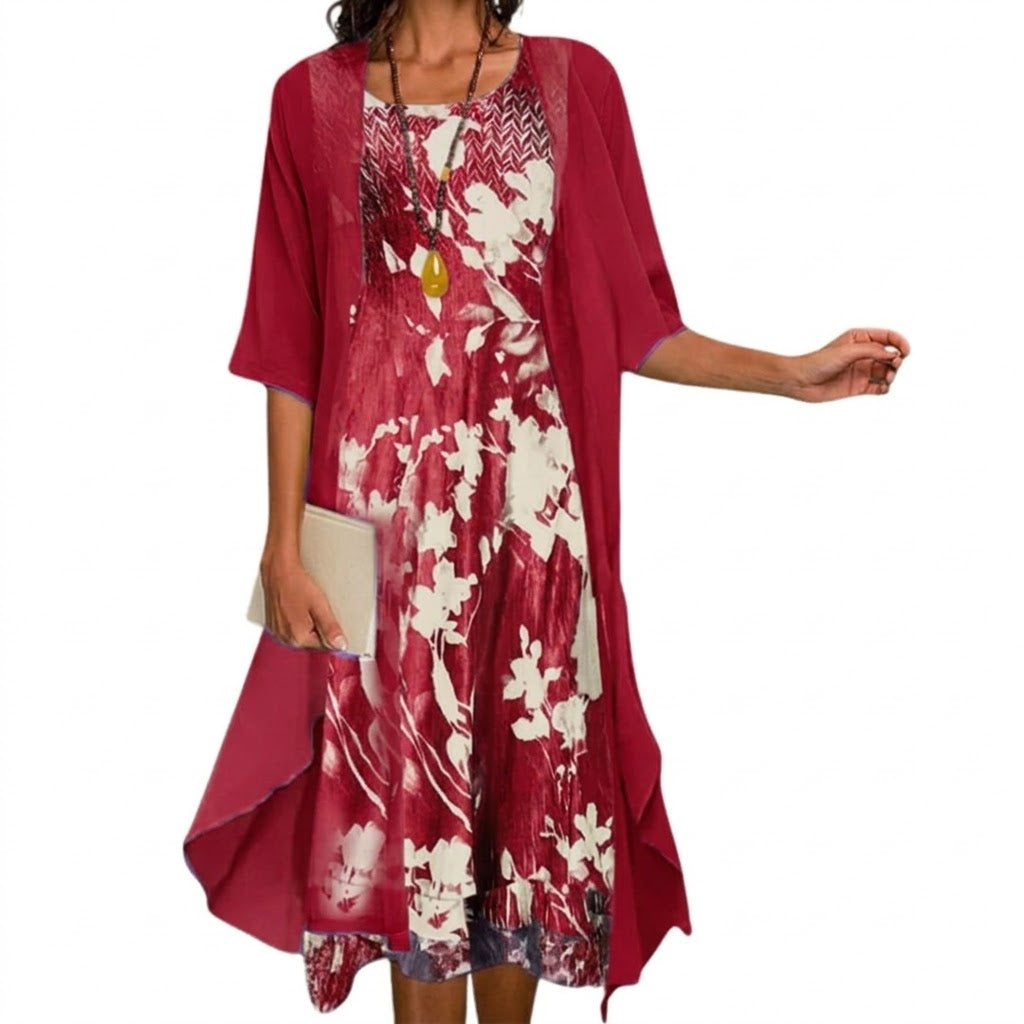 Bea - Floral Long Dress with Cardigan Set