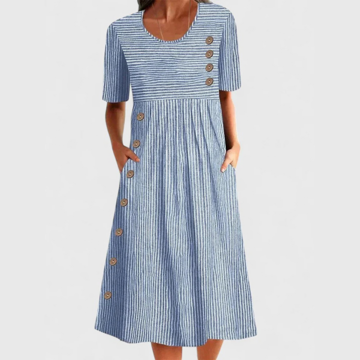 Kaya - Effortless Striped Button Midi Dress