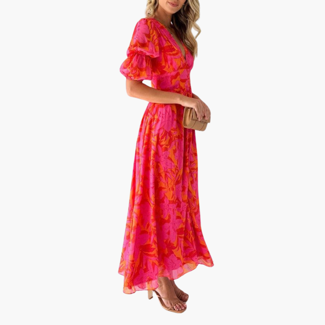 Bette - Elegant Maxi Dress for Women V-Neck & Puff Sleeves