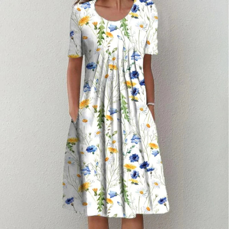 Lia - Stylish Warm Pocket Midi Floral Dress