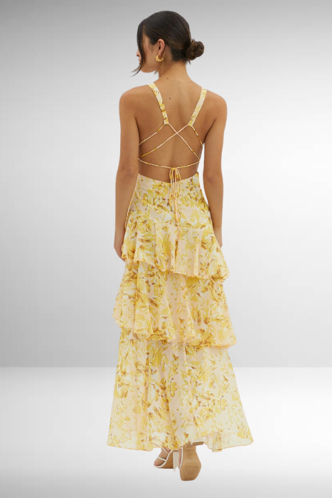 Jazmin - Stylish Warm Tiered Long Sleeve Maxi Floral Dress