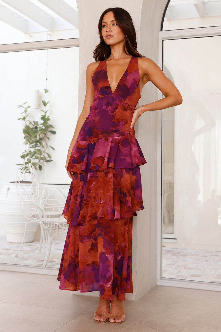 Jazmin - Stylish Warm Tiered Long Sleeve Maxi Floral Dress