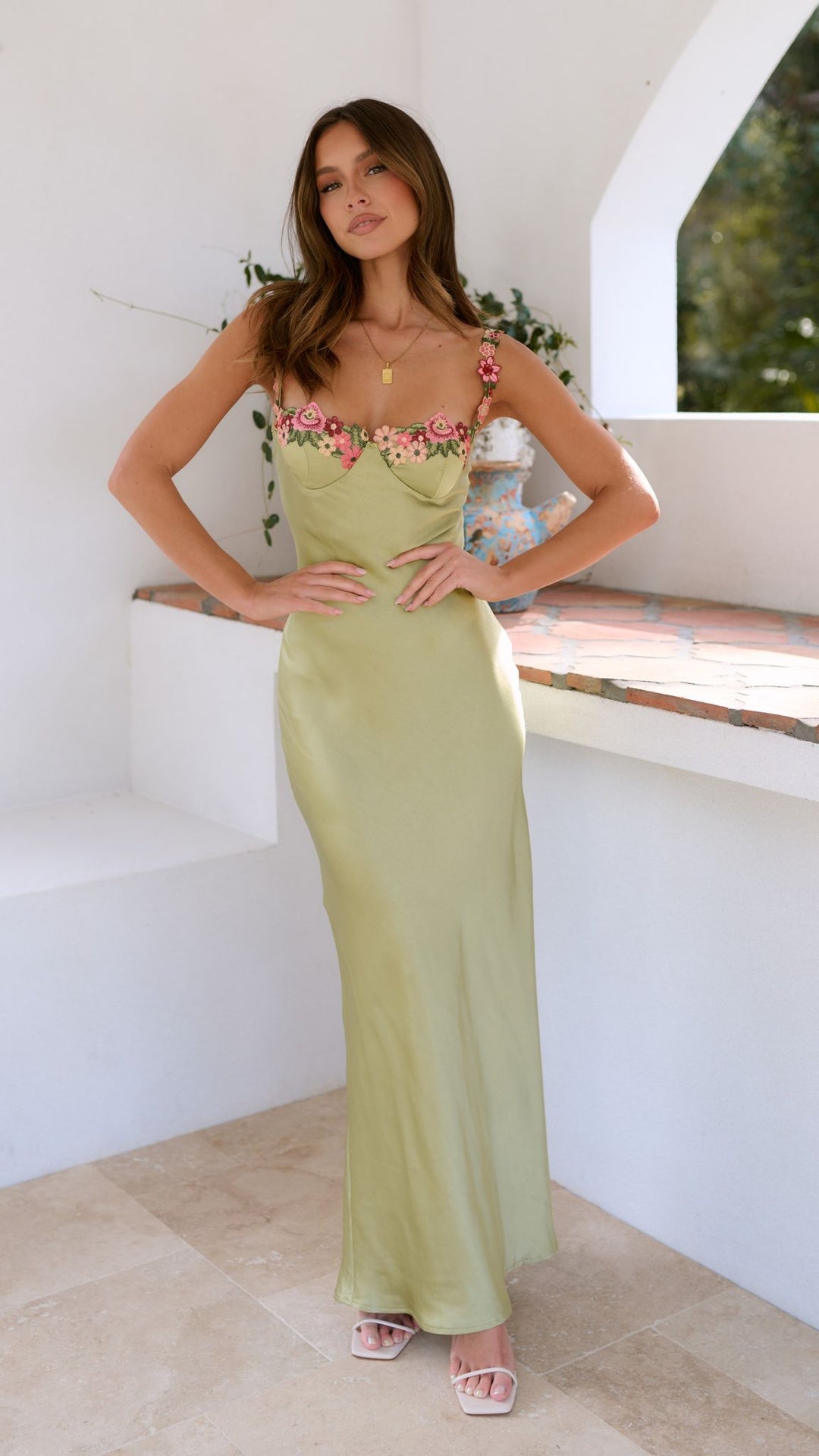 Jaylin - Elegant Warm Spaghetti Strap Maxi Floral Dress