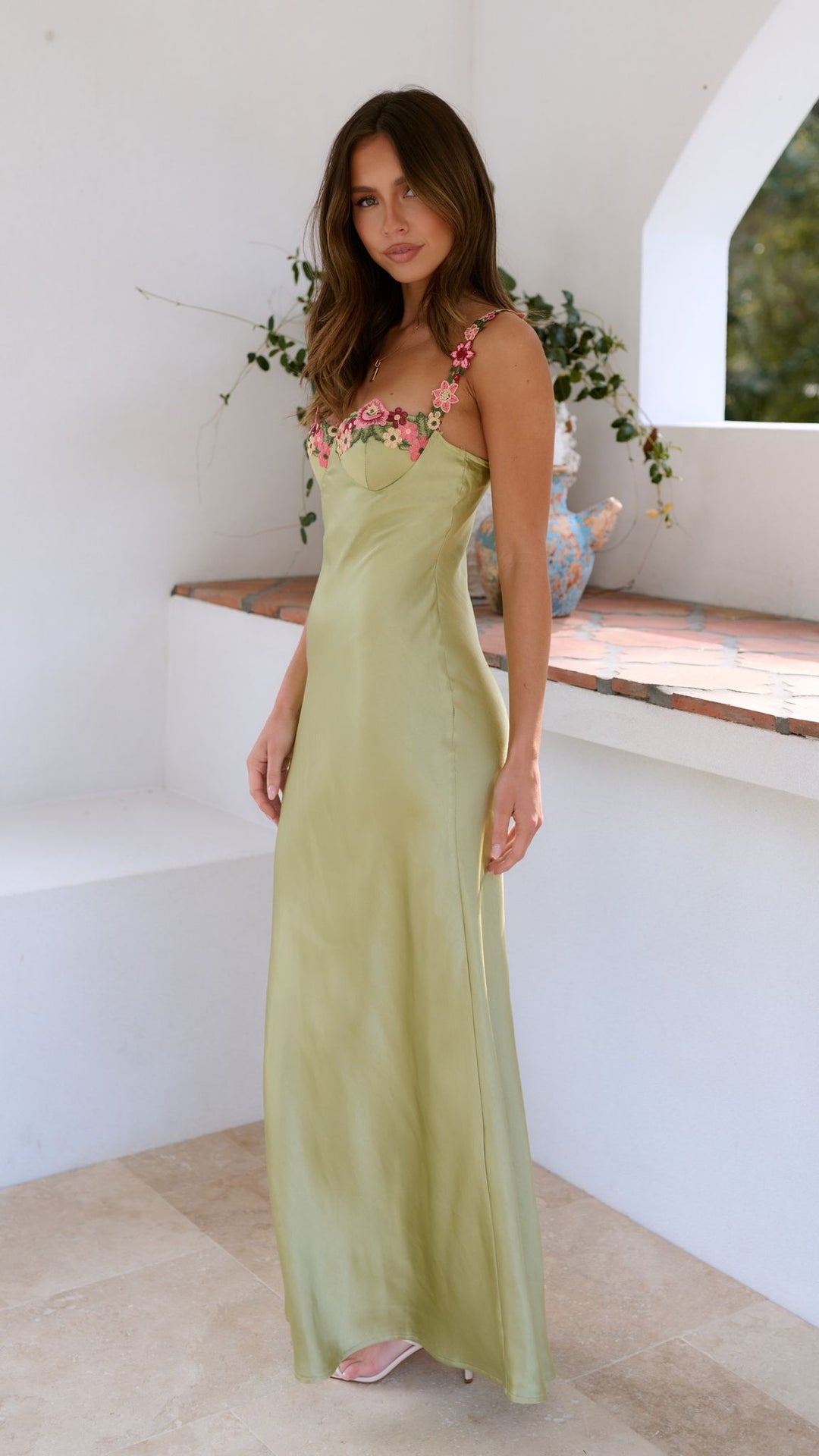 Jaylin - Elegant Warm Spaghetti Strap Maxi Floral Dress