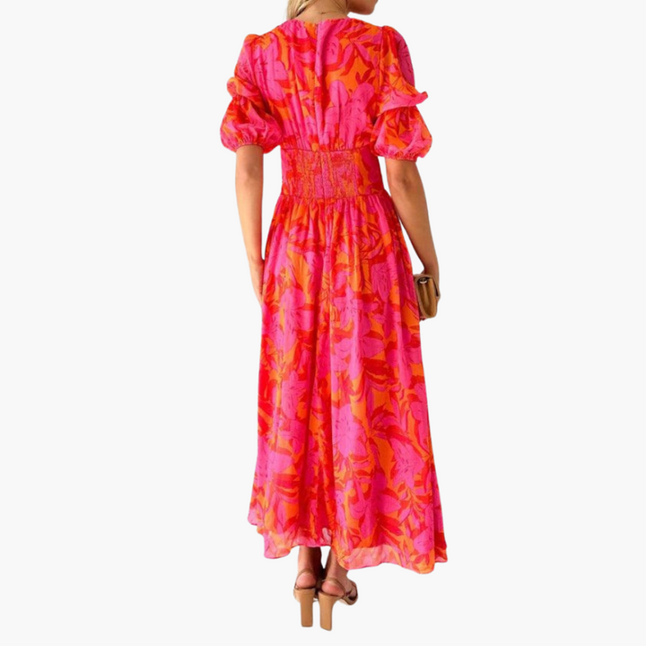 Bette - Elegant Maxi Dress for Women V-Neck & Puff Sleeves