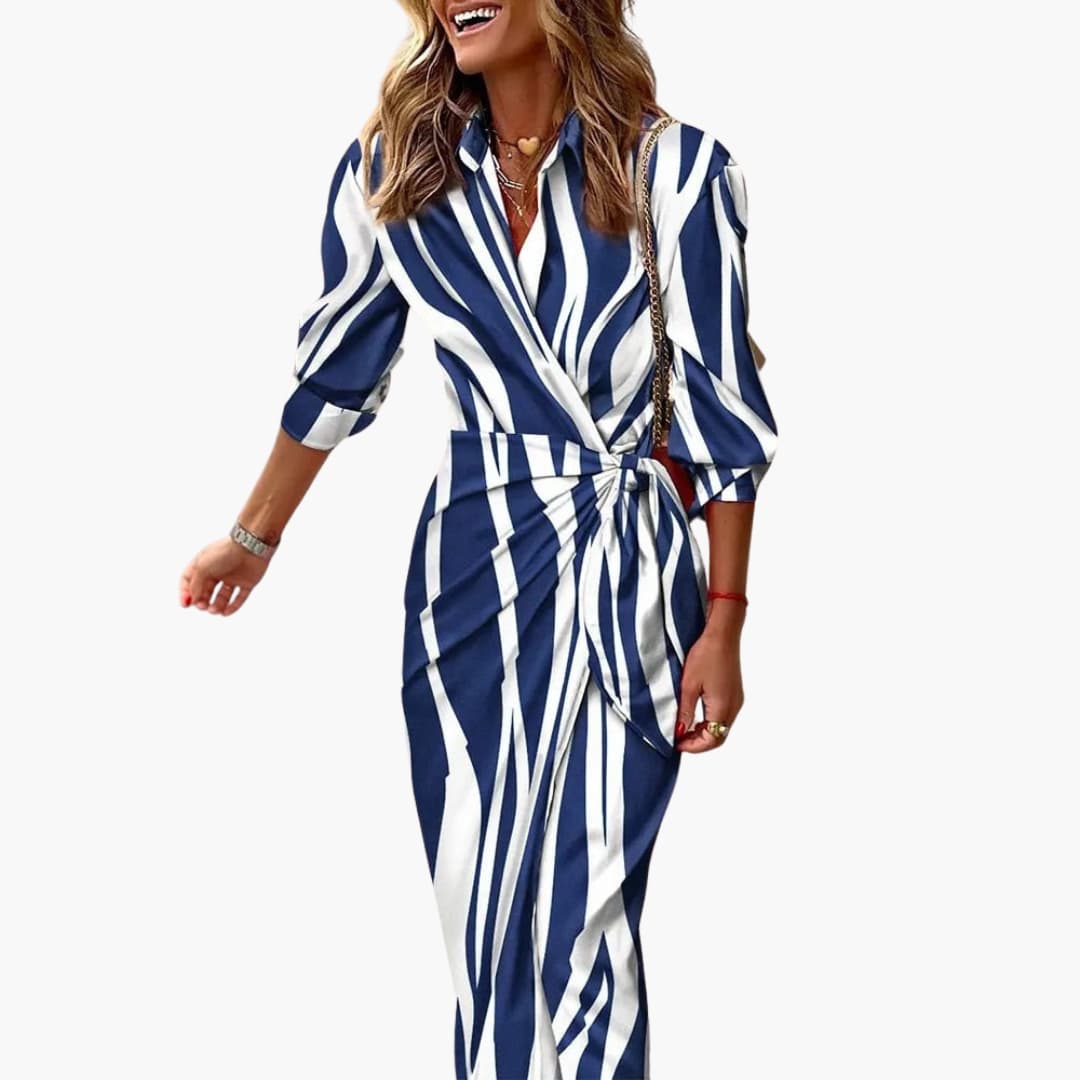 Bree - Striped Shirt Maxi Dress Made of Cotton