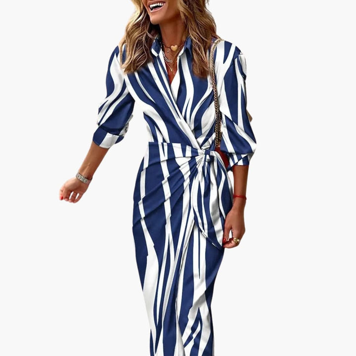 Bree - Striped Shirt Maxi Dress Made of Cotton