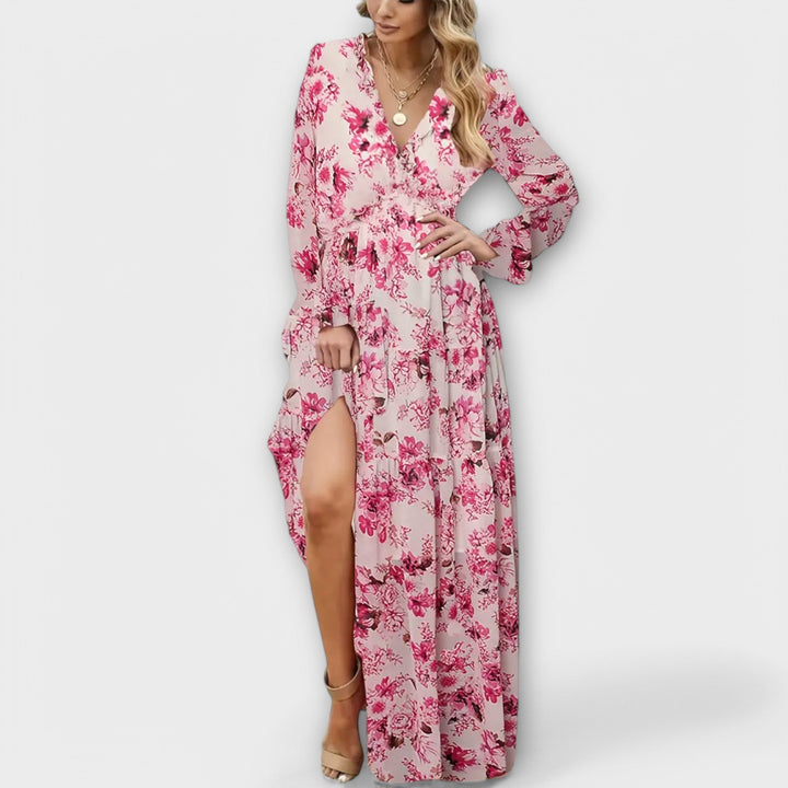 Zaria - V Neck Long Sleeve Maxi Floral Dress