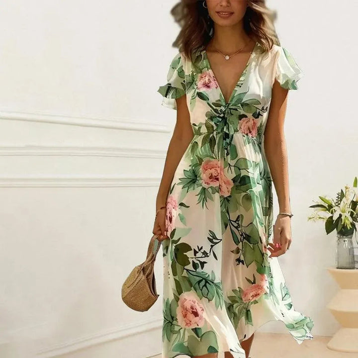 Lora - Warm Stylish Chiffon Maxi Floral Dress