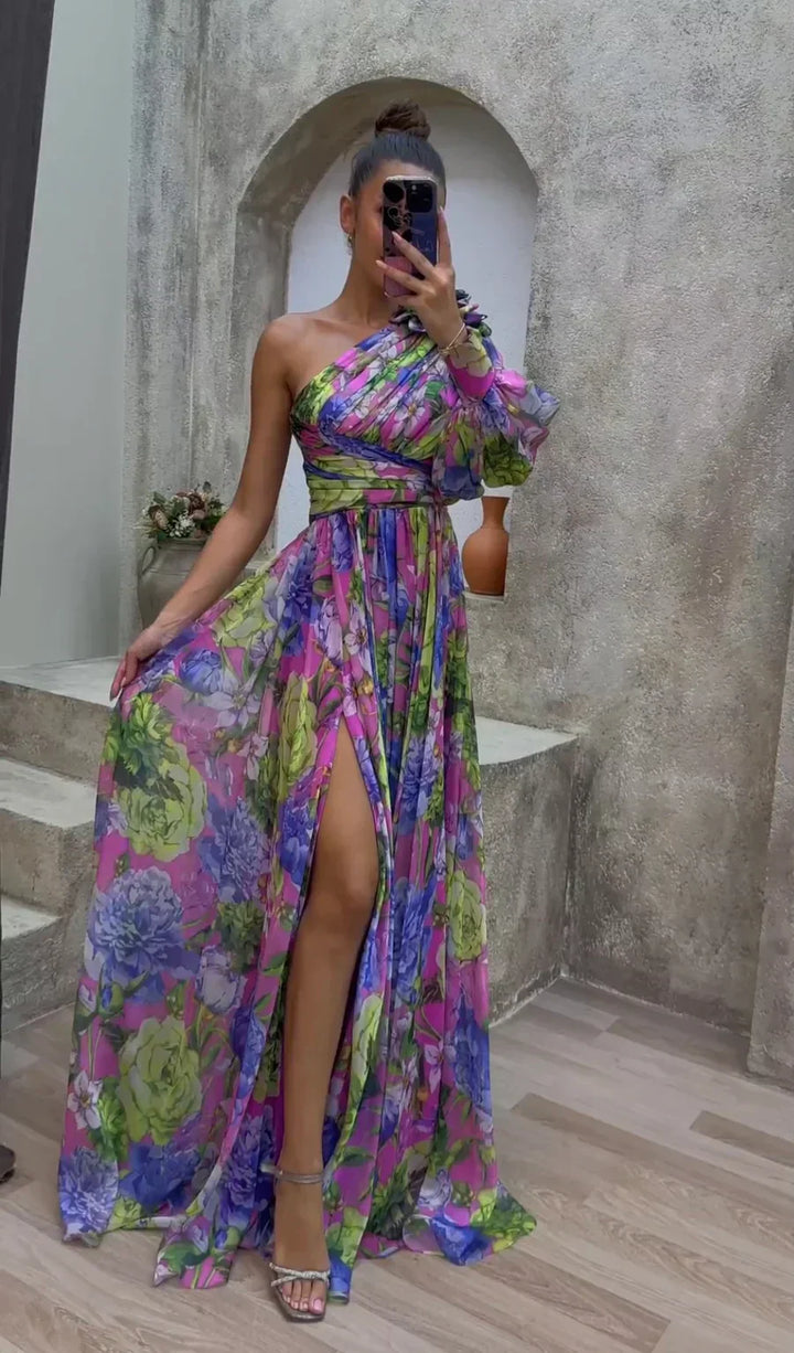 Kaelyn - Stylish Warm Slit Maxi Floral Dress