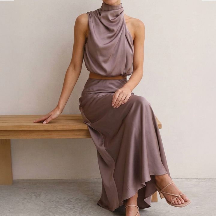 Jada - Warm Elegant Satin Maxi Skirt Two Piece Sets