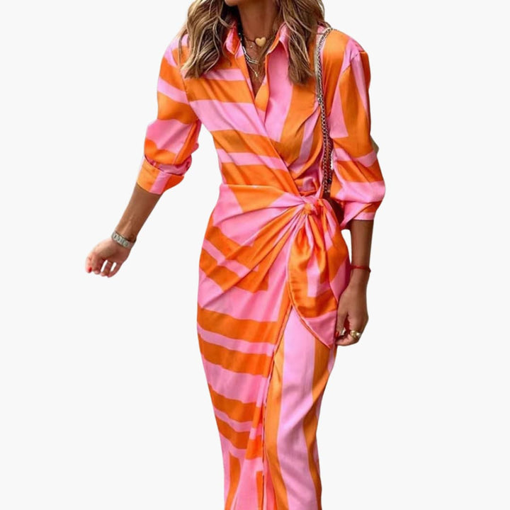 Bree - Striped Shirt Maxi Dress Made of Cotton