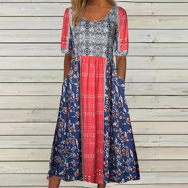 Laurel - Breezy Boho Print Midi Dress