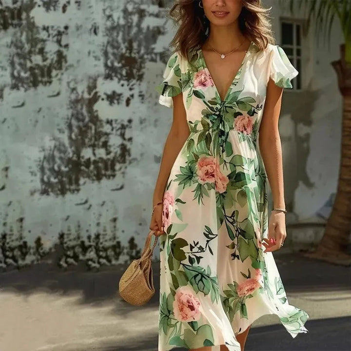 Lora - Warm Stylish Chiffon Maxi Floral Dress