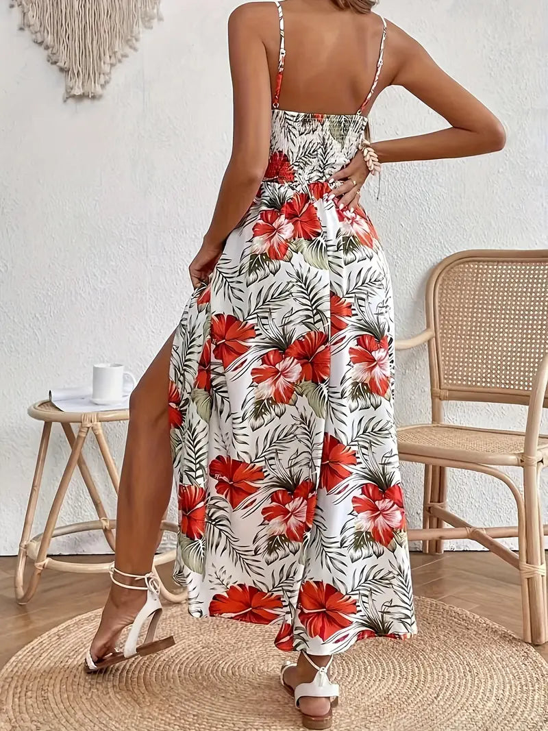Yasmina - Women's Floral Flowy Draped Midi Dress Summer 2026