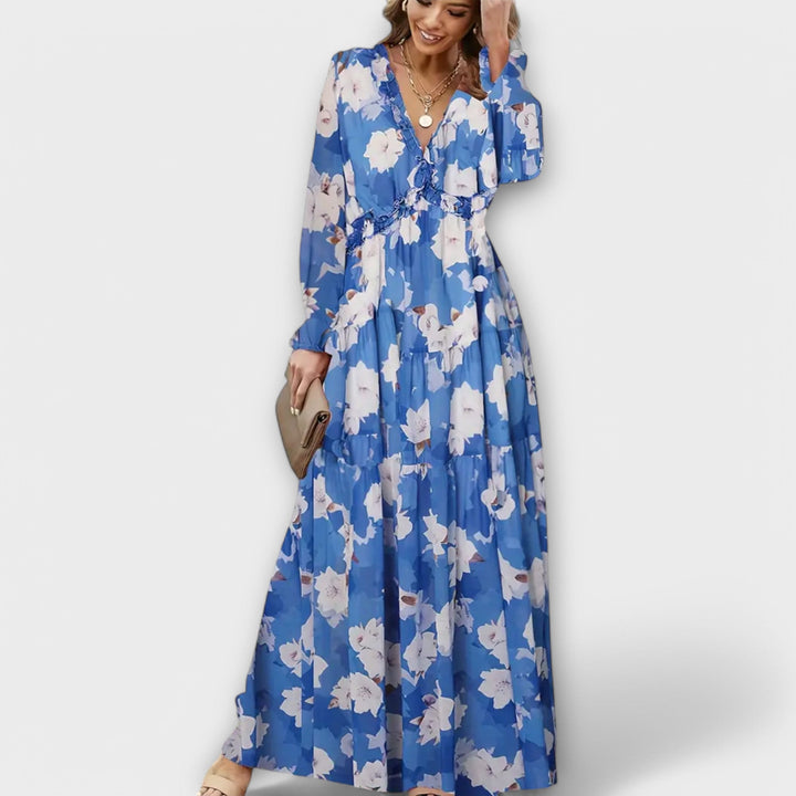 Zaria - V Neck Long Sleeve Maxi Floral Dress