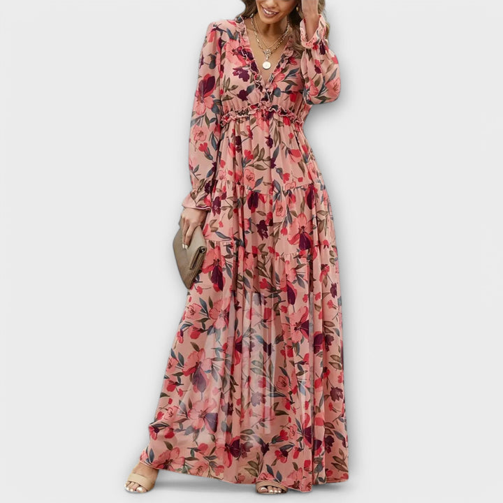 Zaria - V Neck Long Sleeve Maxi Floral Dress