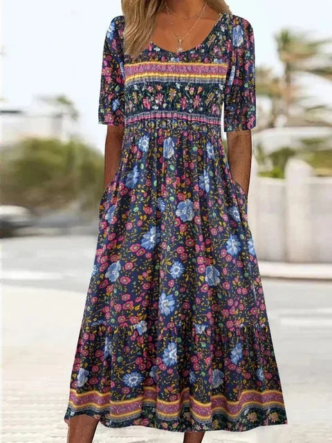 Laurel - Breezy Boho Print Midi Dress
