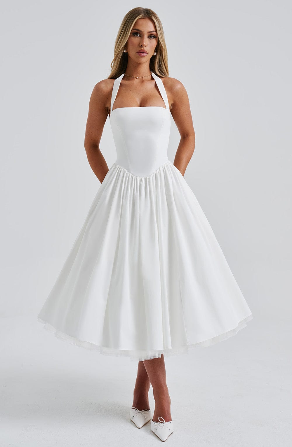 Persephone - Wedding Guest Halter Midi Dress