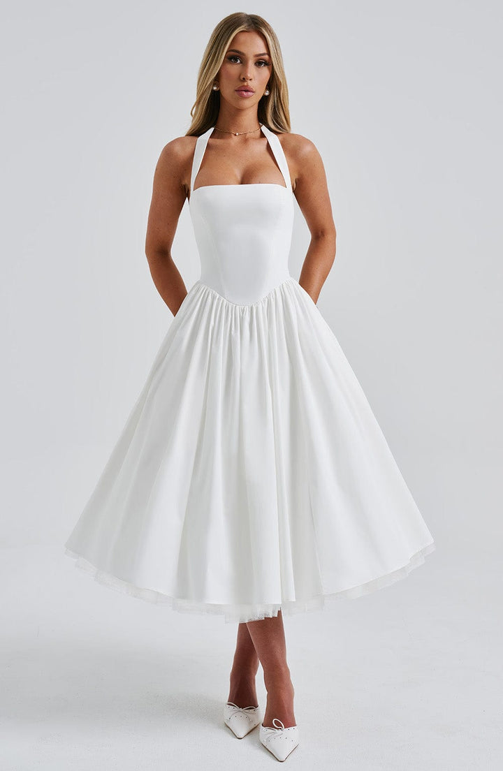 Persephone - Wedding Guest Halter Midi Dress