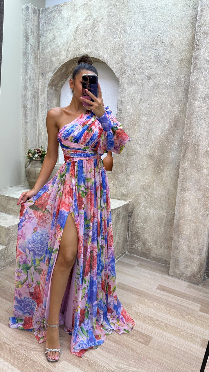 Shay - Warm One Shoulder Maxi Floral Dress