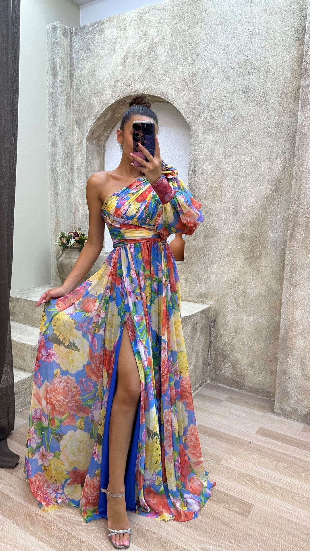 Shay - Warm One Shoulder Maxi Floral Dress