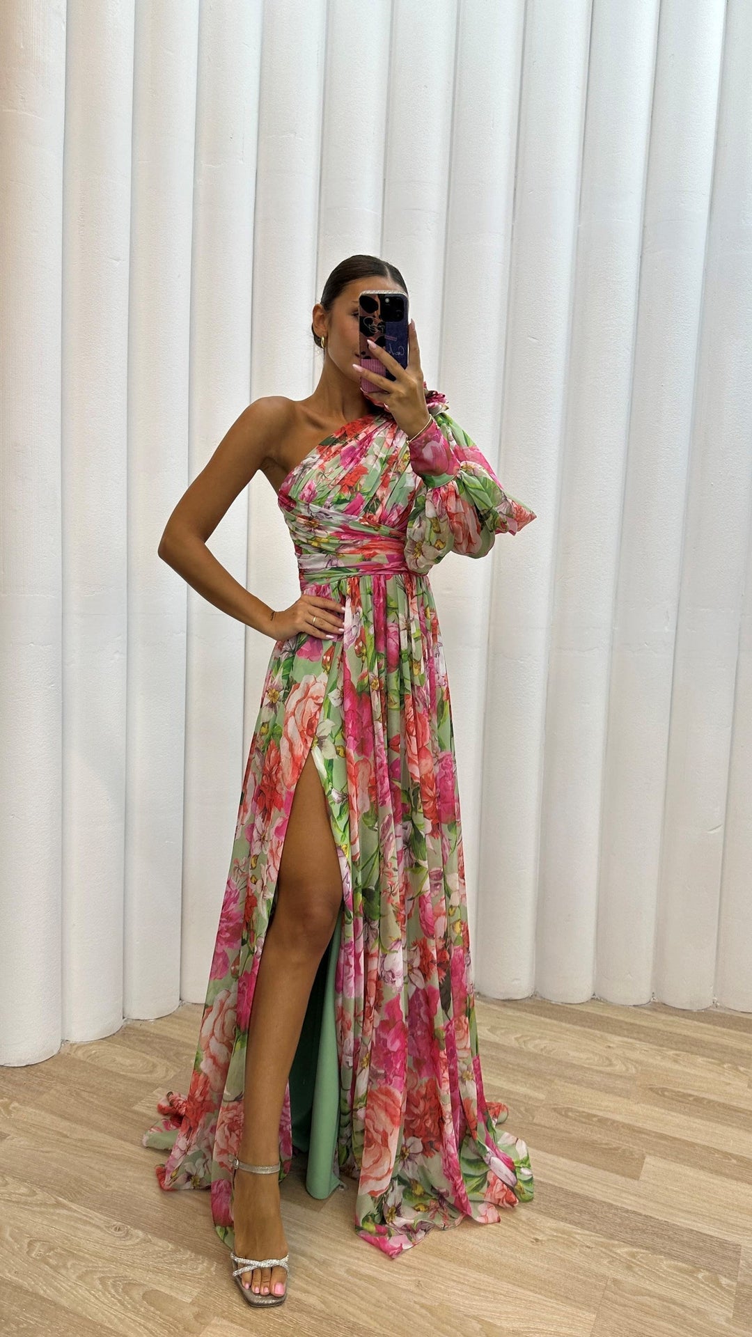 Shay - Warm One Shoulder Maxi Floral Dress