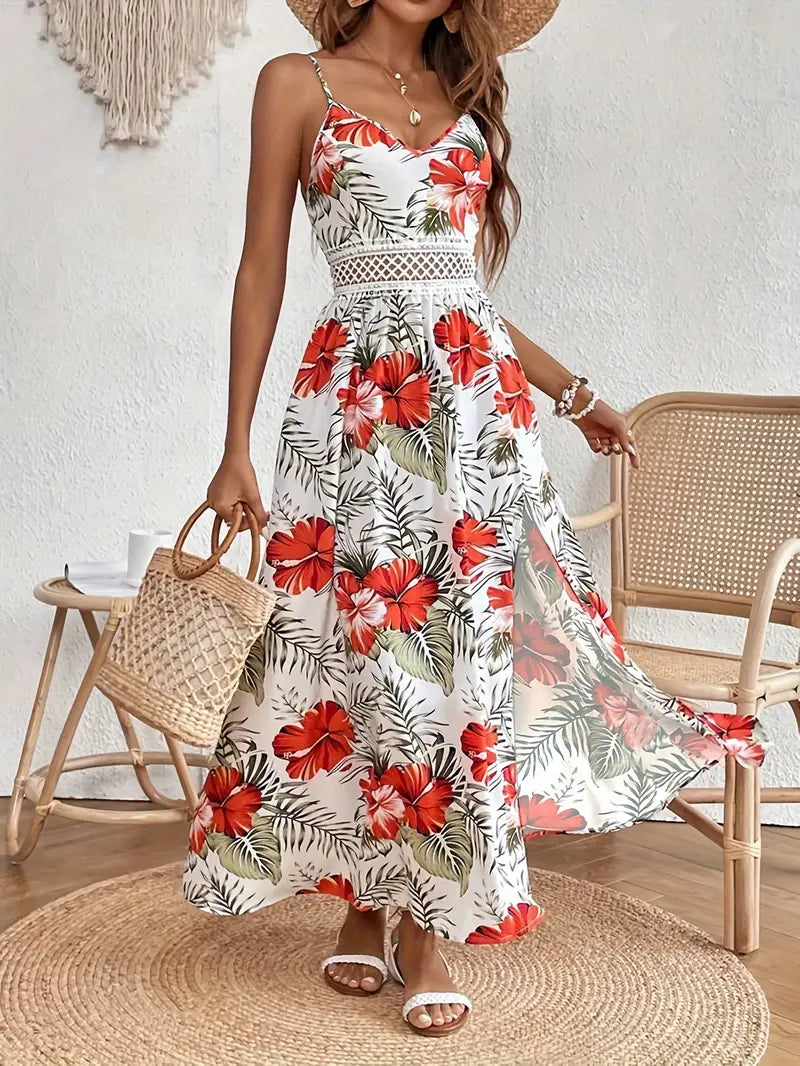 Yasmina - Women's Floral Flowy Draped Midi Dress Summer 2026