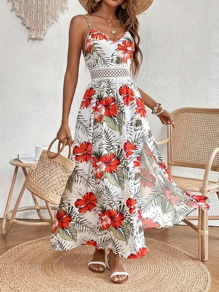 Yasmina - Women's Floral Flowy Draped Midi Dress Summer 2026