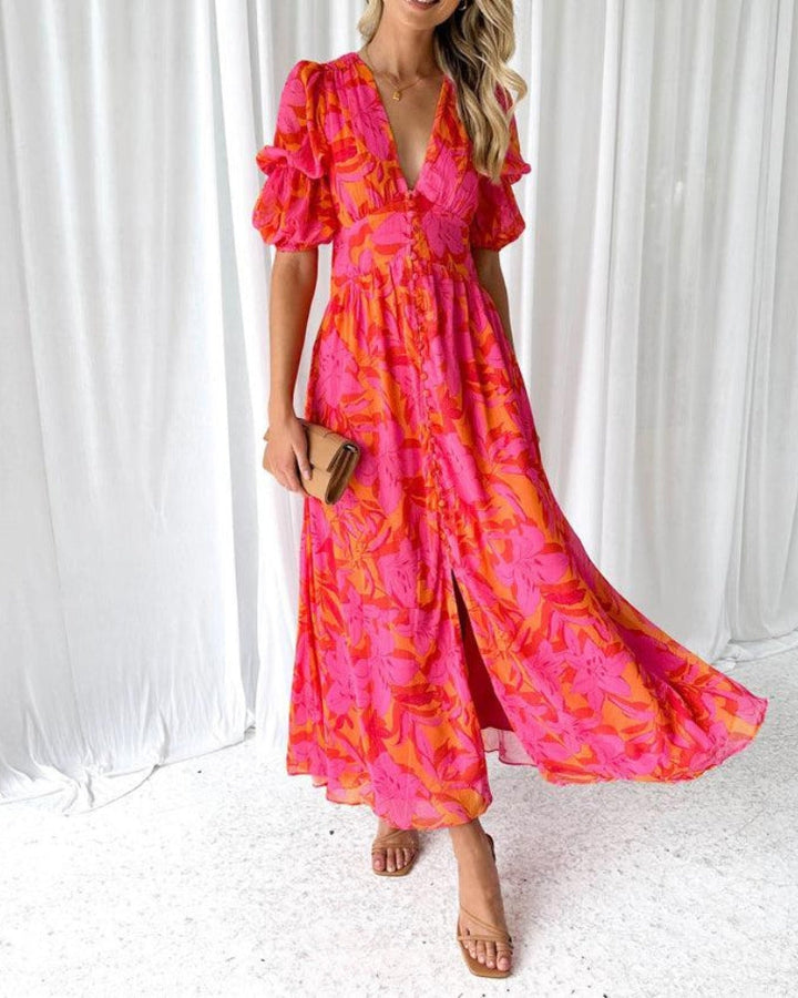 Janessa - Elegant Puff Sleeve Maxi Dress