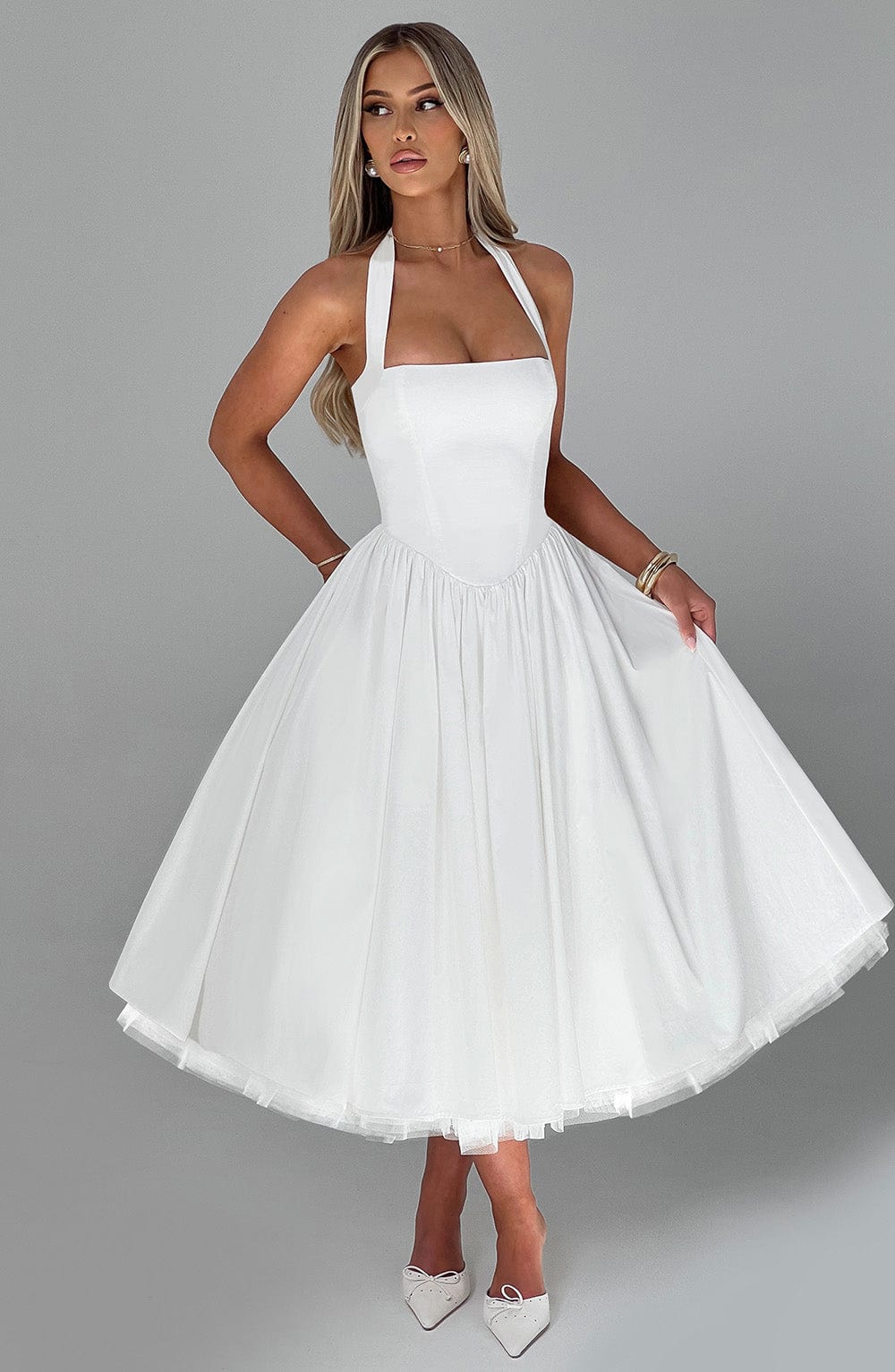 Persephone - Wedding Guest Halter Midi Dress