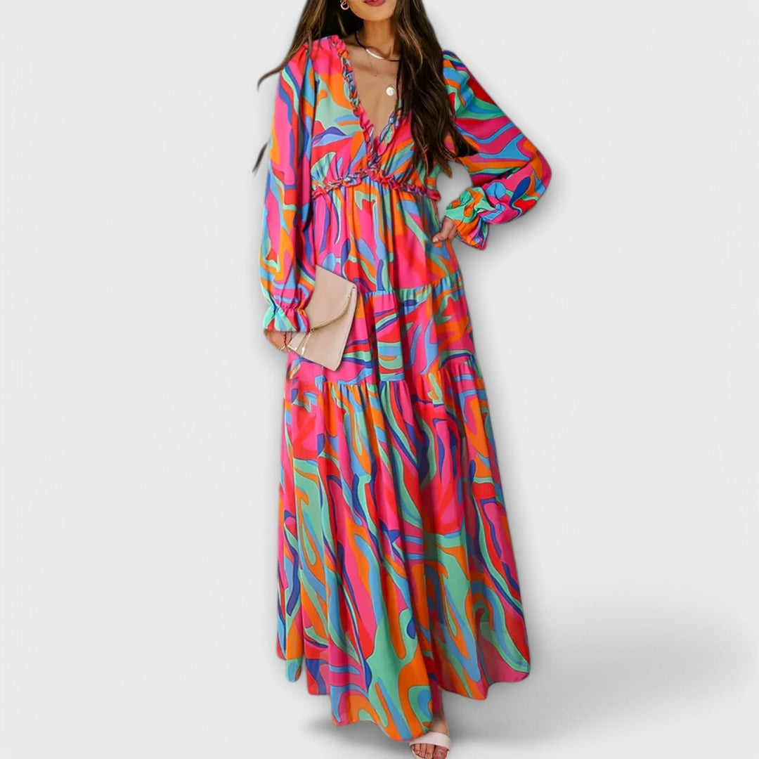 Zaria - V Neck Long Sleeve Maxi Floral Dress