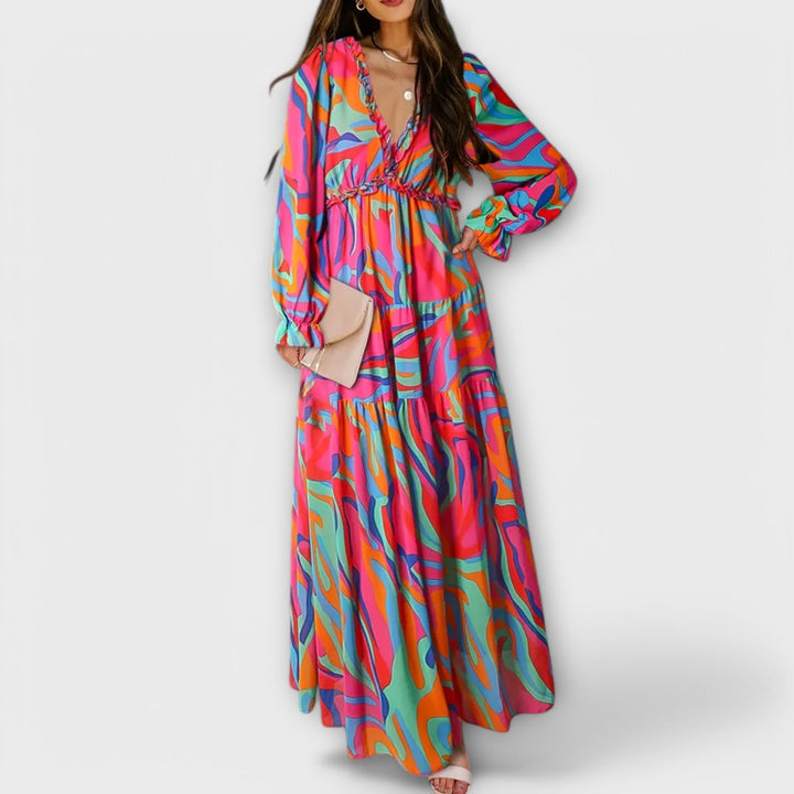 Zaria - V Neck Long Sleeve Maxi Floral Dress