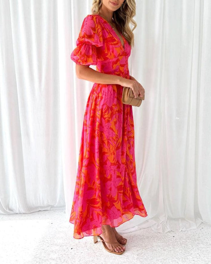 Janessa - Elegant Puff Sleeve Maxi Dress