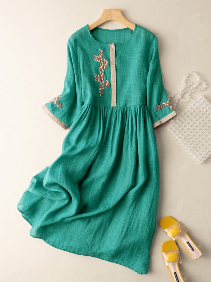 Cadence - Warm Embroidered Ethnic White Midi Dress