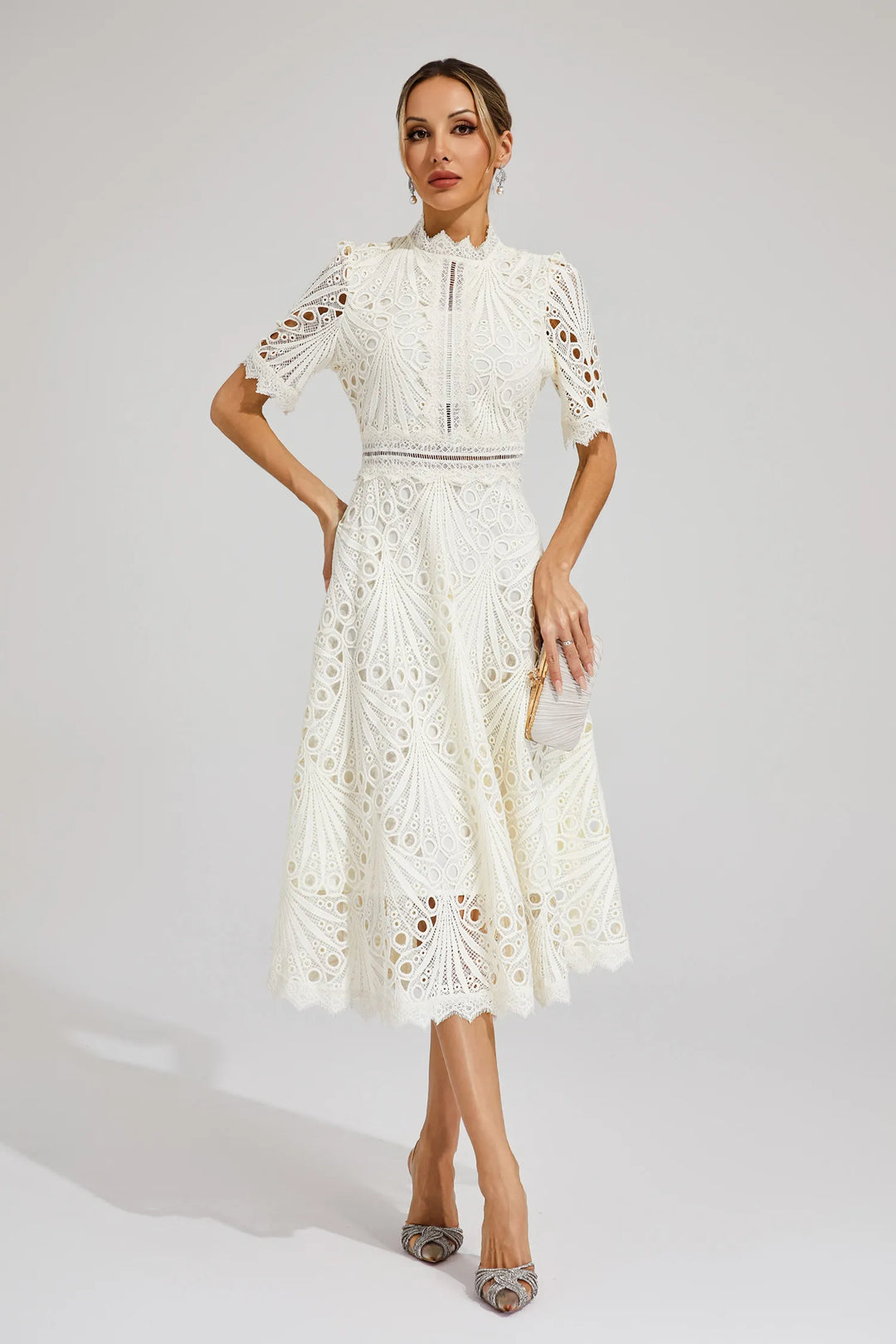 Becca - Stylis Warm Lace White Midi Dress