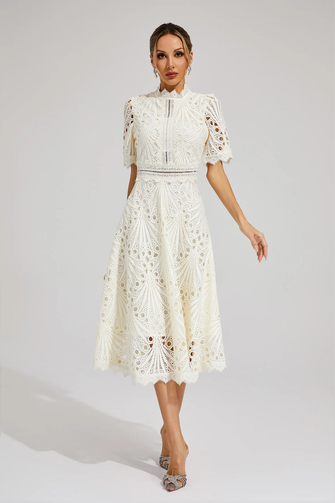 Becca - Stylis Warm Lace White Midi Dress