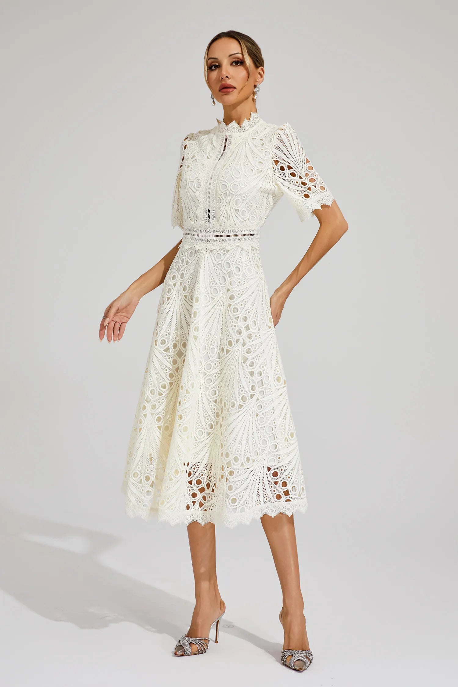 Becca - Stylis Warm Lace White Midi Dress