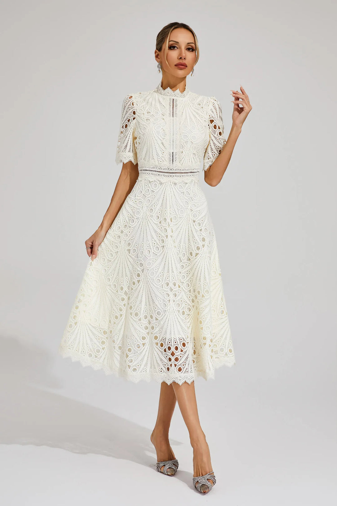 Becca - Stylis Warm Lace White Midi Dress