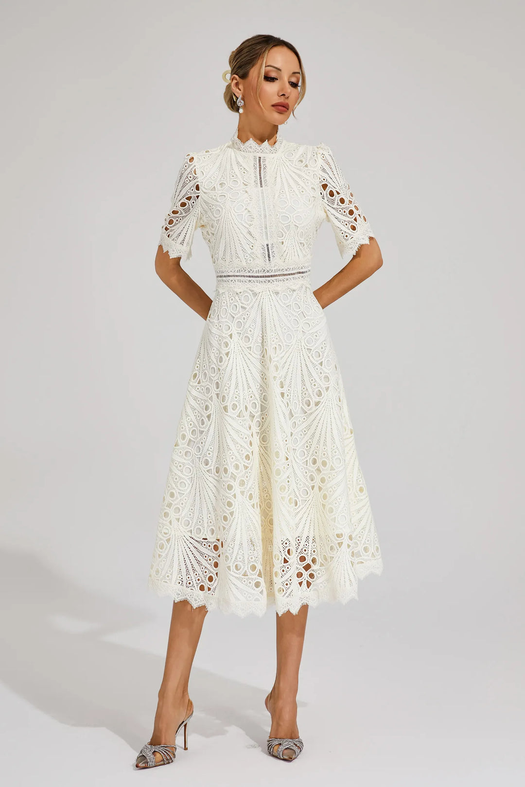 Becca - Stylis Warm Lace White Midi Dress
