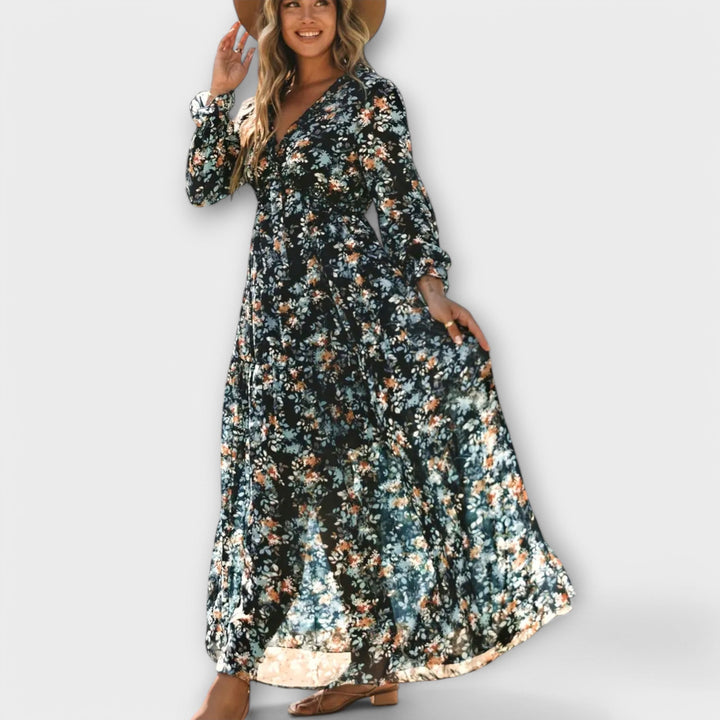 Zaria - V Neck Long Sleeve Maxi Floral Dress