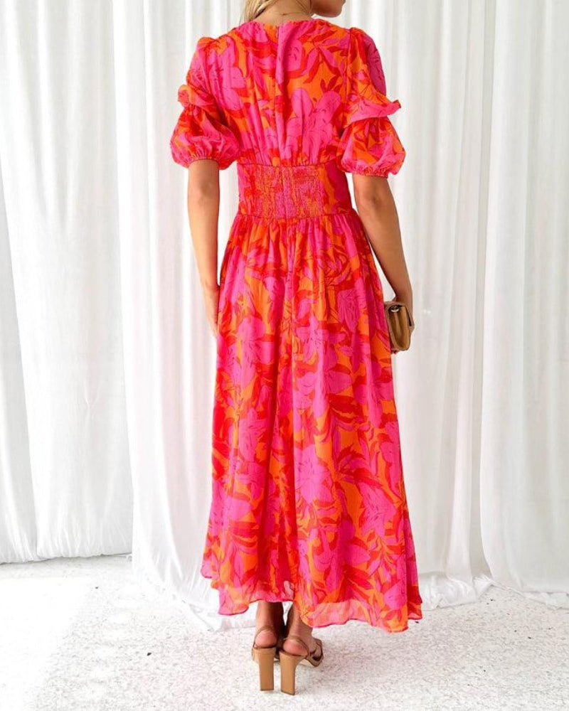 Janessa - Elegant Puff Sleeve Maxi Dress