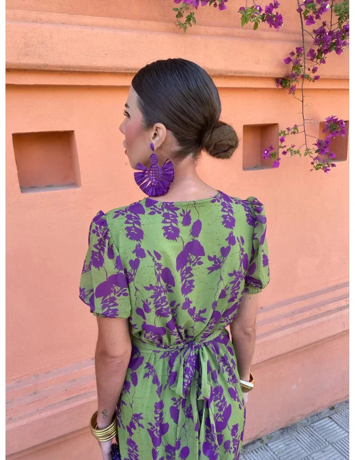 Sage - Wrap V Neck Maxi Floral Dress